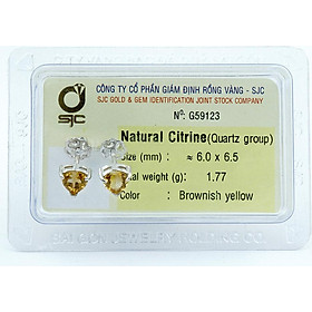 Bông tai nữ đá citrine thạch anh vàng tự nhiên 6mm mài giác trái tim