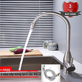 Vòi rửa chén bát nóng lạnh cắm chậu chất liệu inox 304 nguyên khối.Tặng kèm 2 dây cấp nóng lạnh dài 60cm