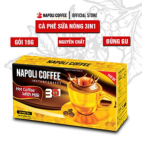 Cà phê hòa tan sữa nóng 3in1 nguyên chất Robusta/Arabica Napoli Coffee hộp lớn (18 gói x 16g)