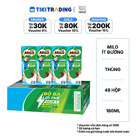 Thùng 48 Hộp Sữa Nestlé Milo Ít Đường (180ml/ Hộp)