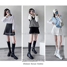 Chân váy tennis xếp ly to 3 màu trendy đen trắng xám thời trang Banamo Fashion 5321