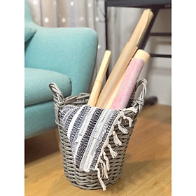 Mua Sọt nhựa giả mây hình tròn trang trí home decor phong cách Hàn/ Dustbin resin basket home decor ancient style
