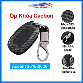 Ốp vỏ bọc chìa khóa xe Accent 2018-2019-2020 sợi nhựa cacbon kèm móc treo Inox