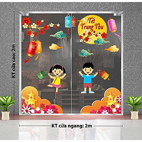 DECAL TRANG TRÍ TẾT TRUNG THU 2023 BÉ TRAI GÁI CHƠI LỒNG ĐÈN ĐÓN TRUNG THU