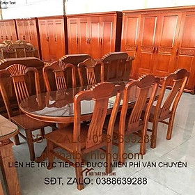 Bộ bàn ghế ăn gỗ sáu ghế bầu dục có kính bàn