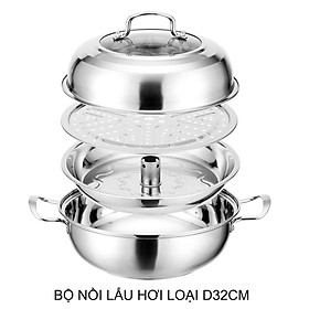 Mua Bộ nồi lẩu hơi  nồi hấp đa năng D32 bằng inox dùng được cho bếp từ  đáy 3 lớp