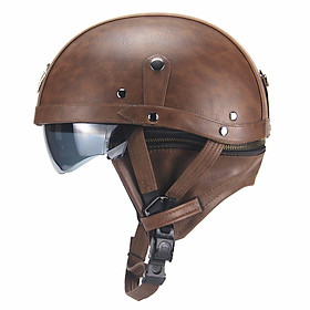 Unisex Leather Helmets for Motorcycle Retro Half Cruise Helmet Motorcycle Helmet