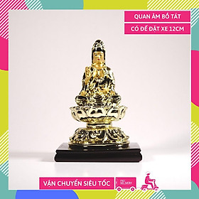 Tượng Quan Âm Bồ Tát ngồi tòa sen có đế mạ vàng - Cao 12cm