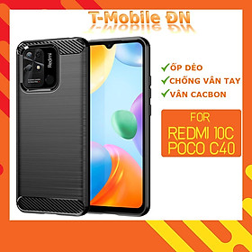 Ốp lưng dành cho Xiaomi Redmi 10C Poco C40 ốp silicone mềm Carbone phay xước chống sốc chống vân tay - Black, Black