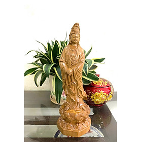 Mua Tượng phật bà quan thế âm bồ tát bằng gỗ bách xanh thơm nức kt cao 30cm