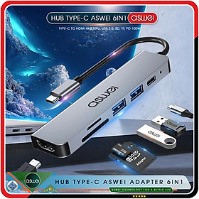 Mua Hub Type C ASWEI 6 in 1 To HDMI  USB 3.0  SD  TF  PD 100W - Hàng Chính Hãng