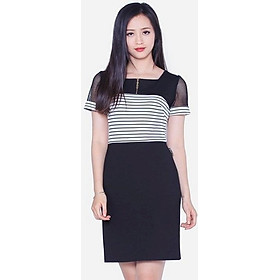Đầm ôm tay ngắn phối kẻ The One Fashion DDC1623DE1