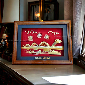 Tranh Cầu Rồng Đà Nẵng dát vàng(30 x 40cm) MT Gold Art- Hàng chính hãng, trang trí nhà cửa, quà tặng sếp, đối tác, khách hàng.