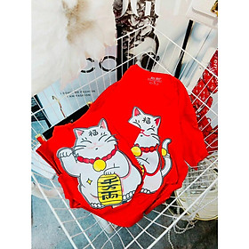 Áo thun mèo thần tài bé trai bé gái mặc tết đẹp size 12-40kg chất cotton 4 chiều mềm mịn mát