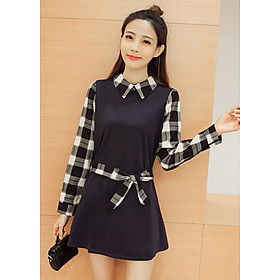 Đầm nữ cổ sơ mi phối caro da23