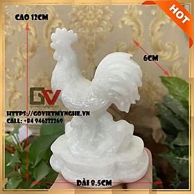 [Linh vật phong thủy] Tượng đá con gà trống phong thủy mang may mắn cho gia chủ - Cao 12cm - Màu đá trắng