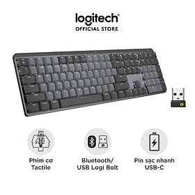 Bàn phím cơ không dây Logitech MX Mechanical – Tactile yên tĩnh được chiếu sáng nền, Bluetooth, pin sạc USB-C, macOS| Windows - Hàng Chính Hãng