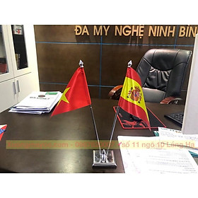 Cờ để bàn inox đế vuông Việt Nam - Tây Ban Nha
