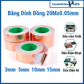 Băng dính đồng dẫn điện chống nhiễu chịu nhiệt độ cao dài 20 mét dày 0.05mm rộng 3mm/5mm/10mm/15mm