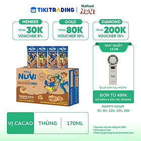 Thùng 48 hộp Sữa Lúa Mạch Cacao Có Thạch NuVi 170ml - Phát Triển Chiều Cao, Tăng Cường Trí Nhớ