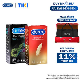 Bộ 1 hộp bao cao su Durex Performa 12 bao và 1 Durex Fetherlite 12 bao