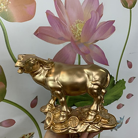 Mua Tượng trâu trang trí phong thủy - Chiều cao 16cm - Màu nhũ đồng - Đá composite