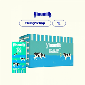 THÙNG 12 HỘP SỮA TƯƠI TIỆT TRÙNG VINAMILK 100% KHÔNG ĐƯỜNG 1L