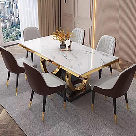 Mua Bộ bàn ăn mặt đá Cẩm thạch nhân tạo khung inox mạ vàng kết hợp ghế Monet phong cách Bắc Âu