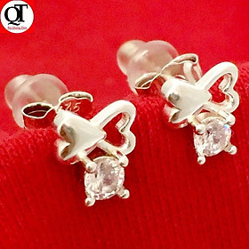Bông tai bạc nữ chốt đeo sát tai 100% chất liệu bạc thật không xi mạ trang sức Bạc Quang Thản - QTBT16