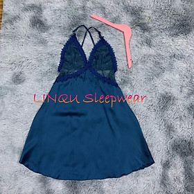 Váy ngủ 2 dây sexy, váy ngủ gợi cảm phối ren hở lưng chất satin mềm mịn freesize