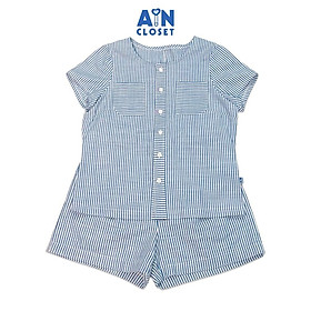 Bộ quần áo ngắn cho mẹ Kẻ sọc xanh linen cotton - AICDMERIPDHT - AIN Closet