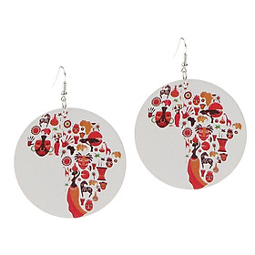 Natural Round Wooden Earrings Africa Map Fashion Colorful Map Dangle Drop Earrings with Back Hook for Women Girls Gifts