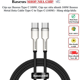 Cáp sạc Baseus Type C 100W, Cáp sạc siêu nhanh 100W Baseus Metal Data Cable Type C to Type C (100W) - Hàng nhập khẩu - Đen - 1m