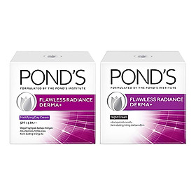 Bộ Đôi Kem Dưỡng Trắng Da Cao Cấp Ngày & Đêm Pond's Flawless Radiance Derma+ (50g/hũ)