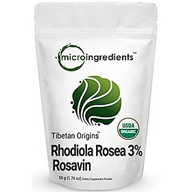 Pure Organic Rhodiola Rosea Powder, 50 Grams, Strongly Supports Energy Production, Focus and Attention, No GMOs and Vegan Friendly.