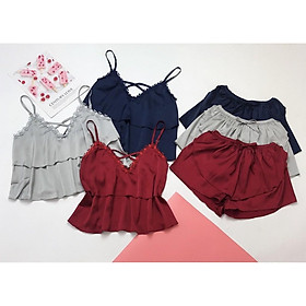 Bộ đồ ngủ nữ mặc nhà 2 dây lụa cao cấp mềm mại hàng thiết kế Màu Xám.