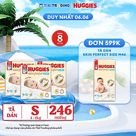 Combo 3 gói Tã/bỉm dán sơ sinh Huggies Skin Perfect  S 80+2 miếng với 2 vùng thấm giảm kích ứng da
