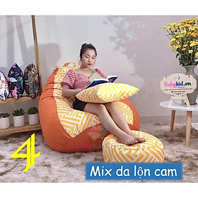 Mua VỎ BỌC ghế lười xốp KẺ VÀNG  vải thô hàn mix màu  4 size (vỏ+lót ko xốp) -INB MÀU