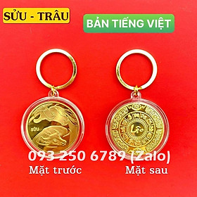 [CON TRÂU] Móc Khóa Đồng Xu Khắc Hình 12 Con Giáp, Niken Mạ Vàng Phong Thủy, Tiền lì xì tết 2023 , NELI