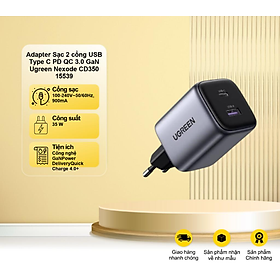 Adapter Sạc 2 cổng USB Type C PD QC 3.0 GaN 35W Ugreen Nexode CD350 15539 - Hàng chính hãng