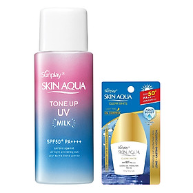 Sữa Chống Nắng Hiệu Chỉnh Sắc Da Sunplay Skin Aqua Tone Up Uv Milk SPF 50+ PA++++ (50g) + Tặng Sữa Chống Nắng Hằng Ngày Sunplay Skin Aqua