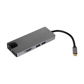 8 in 1 USB C Hub HDMI VGA Ethernet Lan RJ45 Adapter for Macbook Pro Type C Hub Card Reader 2 USB 3.0 + Type-C Charging Port