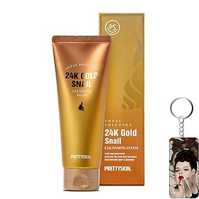 Sữa rửa mặt Ốc Sên dưỡng ẩm trắng da, ngăn ngừa lão hóa Prettyskin Total Solution 24K Gold Snail Cleansing Foam 150ml tặng móc khóa