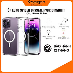 Ốp lưng Spigen Crystal Hybrid Magfit cho iPhone 14/14 Plus/ 14 Pro/14 Pro Max - Thiết kế trong suốt, hỗ trợ sạc không dây, chống sốc, chống bẩn, viền camera cao -Hàng chính hãng