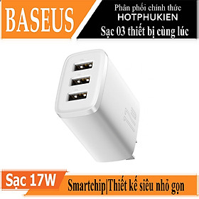 Mua Cóc củ sạc nhanh 17W đa năng 3 cổng USB A hiệu Baseus Compact Charger 3U trang bị chip sạc thông minh   công nghệ tản nhiệt BCT  chân cắm US-UK - hàng nhập khẩu