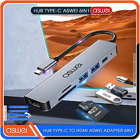 Mua Hub Type C ASWEI 6 in 1 To HDMI  USB 3.0  SD  TF  PD 100W - Hàng Chính Hãng