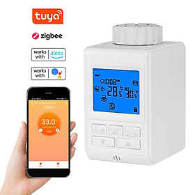 Tuya Zigbee LCD Display TRV Thermostatic Radiator Valves Intelligent Temperature Control Heating Valves Thermostatics Radiator Valves Weekly Programmable APP Control Compatible with Amazon Alexa and Google Assistant for Voise Control