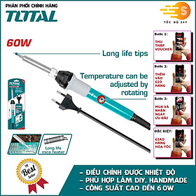 Mỏ hàn chì điều chỉnh nhiệt độ TOTAL 60W (TET160831), 100W (TET1100831) - đầu thẳng, thời gian làm nóng nhanh, nhiệt độ từ 200 độ C đến 500 độ C