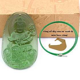 Mặt Phật Phổ hiền thuỷ tinh xanh lá 3.6 cm kèm móc và vòng cổ dây cao su xanh lá, Mặt Phật bản mệnh