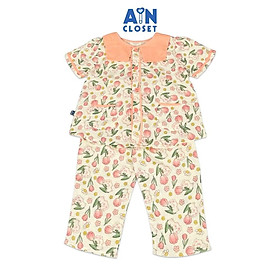 Bộ quần áo Dài tay ngắn bé gái họa tiết Thỏ Bông Dâu Hồng xô muslin - AICDBGVKCI70 - AIN Closet